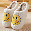 Miniatyrbillede 1 af 3: Sutsko Smiley Face Sutsko Kvinder Smile Sutsko Happy Face Sutsko Retro Smiley Face Blød Plys Behagelig Varme Slip-on Sutsko White 42-43