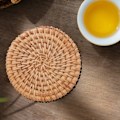 Miniatyrbillede 4 af 5: 6 stk./parti drikkeunderlagssæt til Kungfu te-tilbehør runde bordplade dækkeserviet tallerkenmåtte rattan væv
