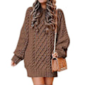 Miniatyrbillede 1 af 4: Dame Langærmet Strikket Sweater Kjole brown M