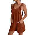 Miniatyrbild 1 av 5: Solid Hängselbyxor Lös Shorts Jumpsuit Personlig Cool Stil Hudvänliga Shorts För Vardagsbruk Semester Shopping Semester Dark Brown M