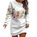 Miniatyrbilde 3 av 5: Dame Høst Vinter Genser Kjole Blomsterprint Rund Hals Lange Ermer Løs Pullover Tykk Varm Middels Lengde Elastisk Mansjett Dame Vår Mini Kjole black XL