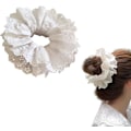 Pikkukuva 1 / 6: Valkoiset pitsi Scrunchies Suuret hius Scrunchies naisille, joustavat hiusnauhat Scrunchy Pehmeät hiussiteet Köydet, Bobbles Poninhäntäpidikkeet Hius Lolita Scrunchie
