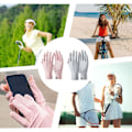 Miniatyrbilde 6 av 7: 2 par solkremhansker for kvinner, sklisikre UV-beskyttende kjørehansker med full finger touchskjerm håndleddslengde hansker for sommerridning pink grey