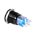 Miniatyrbillede 2 af 2: 19mm 12-24V ON/OFF Sort Vandtæt Selvspærrende Latch Trykknap Flad Kontakt Hvid LED