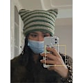 Pikkukuva 3 / 5: Naisten Beanie-pipo Pieni Paholainen Raidallinen Neulotu Wool Hat Talvi Kissan Korvat Hattu Black Red