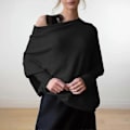Miniatyrbilde 5 av 5: Asymmetrisk drapert genser, en genser så myk som skyene, dame langermet slouch batwing ensfarget myk strikket genser black