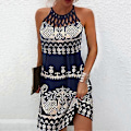 Miniatyrbilde 4 av 5: Dame Mini Kjole Halter Neck Strand Pullover Chic Fargematching Sommerkjole Dameklær rose red L