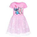 Pikkukuva 1 / 3: Lasten Lilo & Stitch Sarjakuvaprinttimekko Tyllihame Syntymäpäiväjuhlat Cosplay Naamiaisasu Pink 5-6 Years