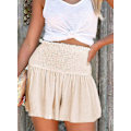 Pikkukuva 2 / 5: Naisten puuvillashortsit, korkea joustava vyötärö, laskostettu röyhelö, söpöt shortsit, rantashortsit, rennot shortsit S-xl Beige Large