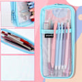 Miniatyrbillede 7 af 7: Gitternet Pencil Case Stor Kapacitet Blyantpose Transparent Makeup Pung Kosmetikpung til Studerende Skole College Kontor Blue