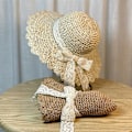 Miniatyrbilde 2 av 4: Floppy solhatt for barn - Pakkbar solhatt med visir - Foldbar sommerhatt for strand med blonder og sløyfe for småbarn og jenter
