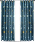 Nya 2-pack Blå Planet Gardiner, Mörkläggningsgardiner för Barn, Polyester Mörkläggningsgardiner Tecknade Blå Planeter Sovrumsgardiner för Sovrum, Barn