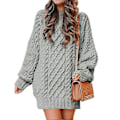 Miniatyrbillede 1 af 4: Dame Langærmet Strikket Sweater Kjole grey L