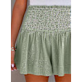 Miniatyrbild 5 av 5: Damshorts Bomull Hög Elastisk Midja Plisserade Volang Söta Shorts Strand Flödande Casual Shorts S-xl Green X-Large