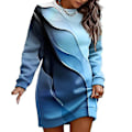 Miniatyrbilde 1 av 5: Dame Høst Vinter Genser Kjole Blomsterprint Rund Hals Lange Ermer Løs Pullover Tykk Varm Middels Lengde Elastisk Mansjett Dame Vår Mini Kjole blue XL