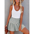 Miniatyrbild 2 av 5: Damshorts Bomull Hög Elastisk Midja Plisserade Volang Söta Shorts Strand Flödande Casual Shorts S-xl Gray X-Large