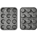 Miniatyrbillede 3 af 6: Basics Nonstick Rundt Kulstofstål Muffinform, 2-pak, Grå