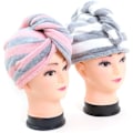 Miniatyrbilde 4 av 7: 2-pakning mikrofiber håndklær for kvinner, superabsorberende håndklær for hårføner med knapp (rosa grå og hvit grå)