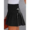 Miniatyrbillede 4 af 5: Dame Shorts Bomuld Høj Elastisk Talje Plisseret Flæse Sød Shorts Strand Flydende Afslappede Shorts S-xl Black Large