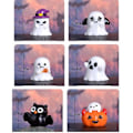 Pikkukuva 1 / 5: Pieni söpö piirretty kurpitsa-aave -miniatyyrihahmo, maisema-koriste Halloween-koristeluun, kotiin, toimistoon, pöydälle, huoneen sisustukseen 1set  6PCS