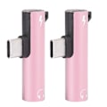 Pikkukuva 2 / 8: 2 kpl 2 in 1 TypeC - 3,5 mm Aux-äänikaapelilaturi Kuulokemikrofonijakaja-adapteri (Pinkki)