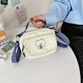 Miniatyrbillede 2 af 5: Dame Kawaii Canvas Skuldertasker Mini Tegneserie Print Mode Klud Lille Håndtaske Black