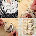 Miniatyrbild 2 av 5: 6 stycken Dumplingtillverkare i rostfritt stål, 2 stycken Dumplingformar, Dumplingdegsvals och 3 stycken Dumplingdegsknivar Paj Ravioli Empanadas Press