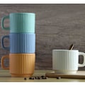 Miniatyrbilde 5 av 6: Stablebare kaffekopper, sett med 4, 8 OZ espressokeramikkkopper for latte, cappuccino, kakao med håndtak, fargerike