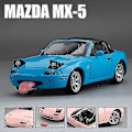 Miniatyrbild 1 av 5: 1/32 Mazda MX-5 Miniatyr Diecast Mx5 Roadster Leksaksbilsmodell Ljud Ljus Dörrar Öppningsbara Samlingspresent För Barn Pojke Kid Boris Blue