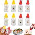 Miniatyrbild 1 av 9: 8 flaskor för sås - klämflaskor - mätflaskor - 25 milliliter - plast - transparent - med lock - med hällpipar och etiketter