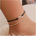 Miniatyrbillede 1 af 5: Bohemia Lagdelt Sort Læder Anklet Uendelighedsknude Charm Vedhæng Fodkæde Boho Strand Fod Smykker til Kvinder og Piger