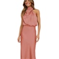 Miniatyrbillede 1 af 4: Dame Sommer Satin Ærmeløs Plisseret Lang Kjole Pink XL