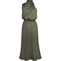 Miniatyrbillede 3 af 4: Dame Sommer Satin Ærmeløs Plisseret Lang Kjole Army green L