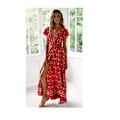 Miniatyrbilde 2 av 5: Boho Sommerkjole for Kvinner med Splitt i Siden, Dyp V-Hals, Korte Ermer og Belte M