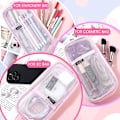 Miniatyrbillede 2 af 7: Gitternet Pencil Case Stor Kapacitet Blyantpose Transparent Makeup Pung Kosmetikpung til Studerende Skole College Kontor Pink