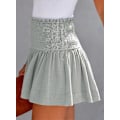 Miniatyrbillede 4 af 5: Dame Shorts Bomuld Høj Elastisk Talje Plisseret Flæse Sød Shorts Strand Flydende Afslappede Shorts S-xl Gray Small