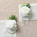 Miniatyrbillede 5 af 5: Bryllup Hvide Rose Håndled Blomster Kunstige Rose Blomster til Ceremoni Prom Fest Tilbehør 2pcs
