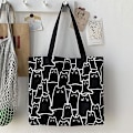 Miniatyrbild 4 av 6: Katt Canvas Tote Bag, tote bag med dragkedja, canvasväska, bomull återanvändbar shoppingväska med ficka, söta katt tote strandväskor estetiska