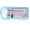 Miniatyrbillede 1 af 7: Gitternet Pencil Case Stor Kapacitet Blyantpose Transparent Makeup Pung Kosmetikpung til Studerende Skole College Kontor Blue