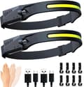 Oppladbar LED-hodelykt 2-pakning, Gobeam 230 USB COB-hodelykt 350 Lumen Super Bright Joggehodelykt med sensor Lett vanntett hodelykt Løp