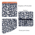 Miniatyrbillede 4 af 5: Trendy Mørkeblå Stropløs Off Shoulder Kjole - Moderigtigt Blomsterprint Sommerbeklædning, L