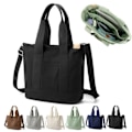 Miniatyrbillede 1 af 4: Multi-lomme Tote Bag med lynlås, Canvas Japansk Håndlavet Håndtaske med rum, Multifunktionel Skuldertaske Black