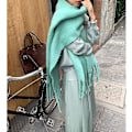 Miniatyrbillede 4 af 5: Stor Chunky Sjal Farverig Kashmir Følelse Oversized Sjal Tæppe Blød Stor Uld Shawl Tyk Vinter Varmt Kvinder Matcha Green