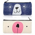 Miniatyrbillede 1 af 5: Sød lærred blyantsetui, 2 stk. tegneserie penneetui Kawaii penneholder blyantpung lynlås brevpapir taske makeup taske pop op kosmetik taske arrangør