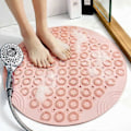 Miniatyrbillede 2 af 5: Bademåtte med sugekopper, rund skridsikker bademåtte 56 cm anti-skimmel PVC bademåtter med drænhul og massagebobler, maskinvaskbar (pink)