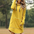 Miniatyrbild 1 av 5: Lång Klänning med Huvtröja Dam Plus Size Långärmad Hoodie Sweatshirt Ledig Pullover yellow 5XL