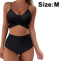 Miniatyrbild 1 av 4: Hög midja Bikini Set Baddräkt Criss Cross String Baddräkt Black