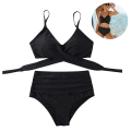 Miniatyrbild 2 av 4: Hög midja Bikini Set Baddräkt Criss Cross String Baddräkt Black