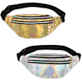 Pikkukuva 1 / 5: 2 kpl Holografinen vyölaukku, Iridescent Fanny Pack, Kiiltävä vyölaukku vedenpitävä urheiluun, matkustamiseen Gold,silver