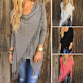 Pikkukuva 3 / 3: Naisten Stripes Poncho Fall Tupsut Slash Shawl Home Fringe pusero Black L